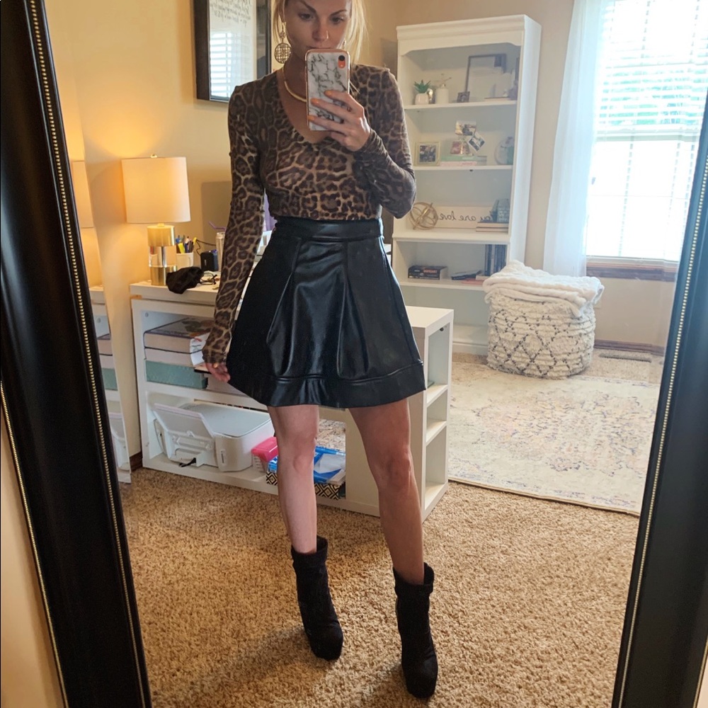 Fit and Flare Leather Skirt